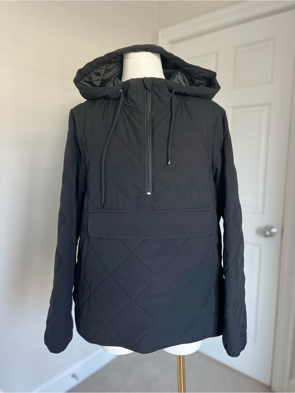 Pomander Place Womens M Black Quilted Anorak Jacket Hooded Pullover